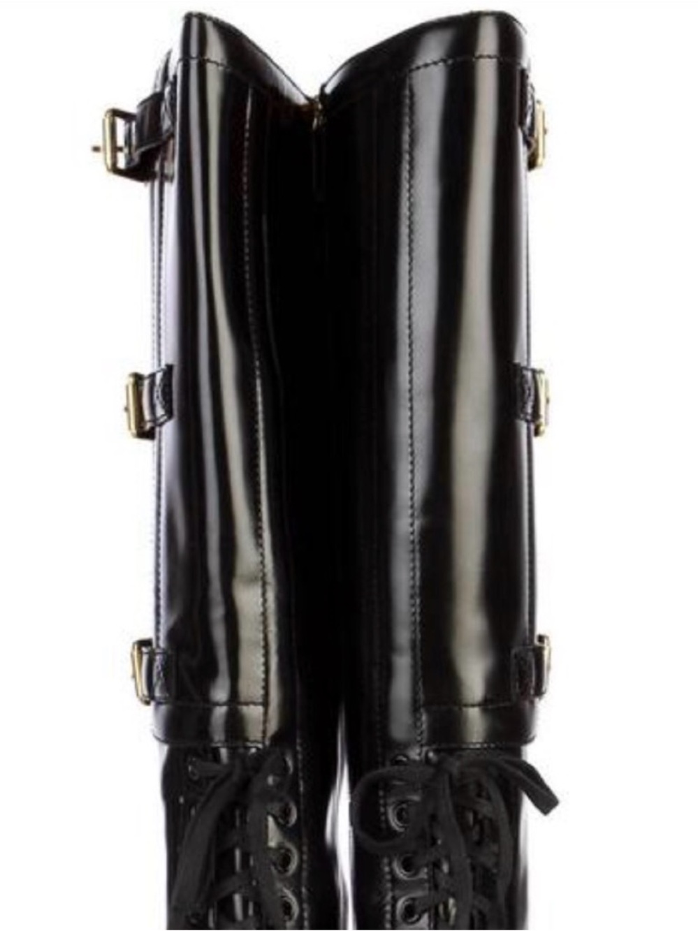 GUCCI VINTAGE Black Leather Riddle Knee High Lace-Up Platform Heeled Boot 2009 - Picture 8 of 15